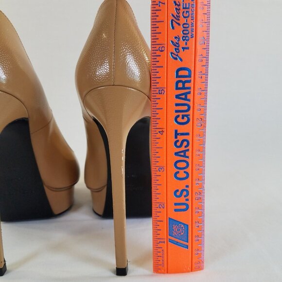 Saint Laurent Janis Platform Heels Tan SIZE 36  Dust Bags Pumps Pointed Leather - Picture 6 of 17